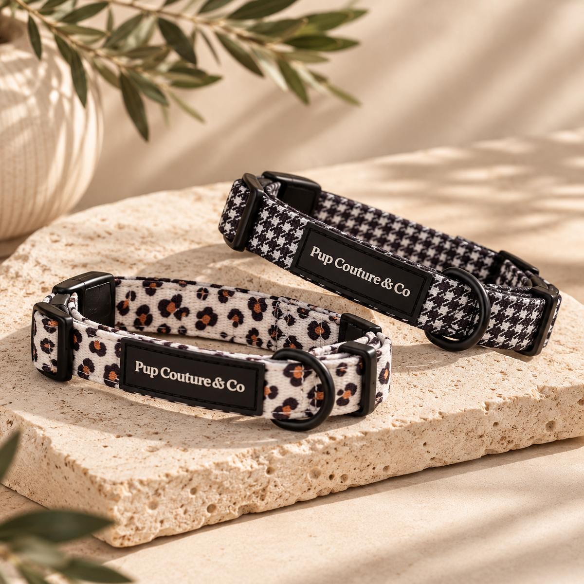 Stylish, durable dog collars designed for everyday wear, featuring bold prints, adjustable sizing and sleek black hardware for a polished finish.